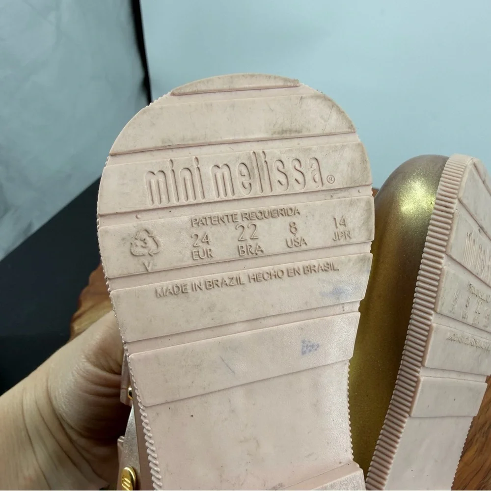 Mini Melissa Sugar Rain Bow boots rose gold glitter finish toddler girls sz‎ 8